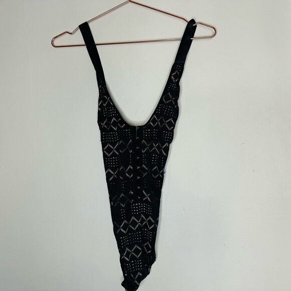 NWT FREE PEOPLE Thank You Never Black Lace One Piece Bodysuit Size Extra Small - Picture 3 of 7